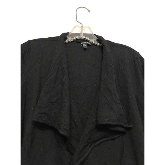 Eileen Fisher 100% Merino Wool Open Cardigan Sweater Size Small Black Boho Light - Picture 3 of 7